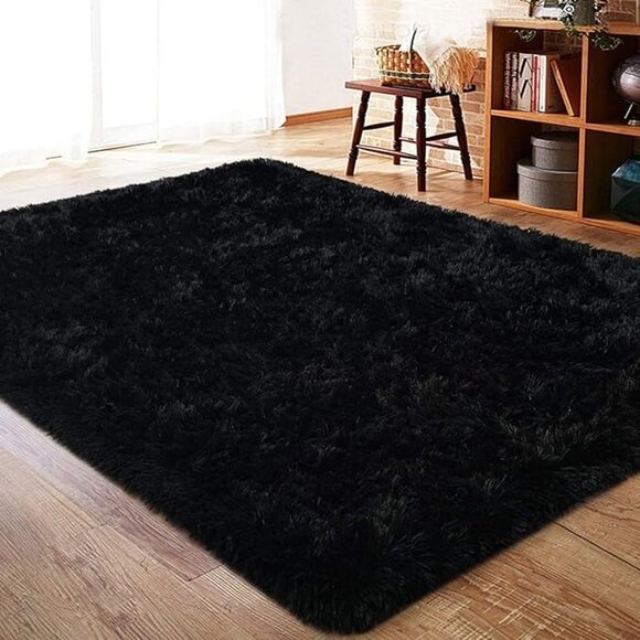 NEW Black Rug Super Soft Shaggy 4x6 Feet Rugs for Bedroom, Fluffy Area Rug - Picture 1 of 8